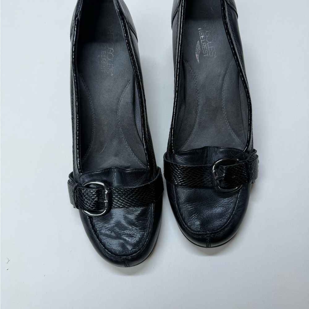 AEROSOLES Black Leather Buckle Flats